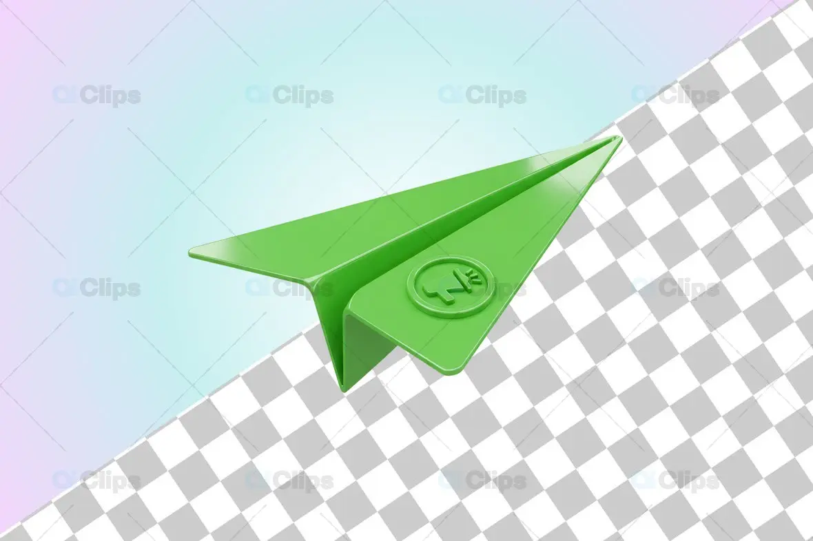3D Green Paper Airplane Icon with Embossed Logo