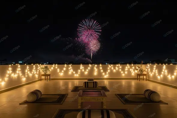Festive Rooftop Celebration at Night