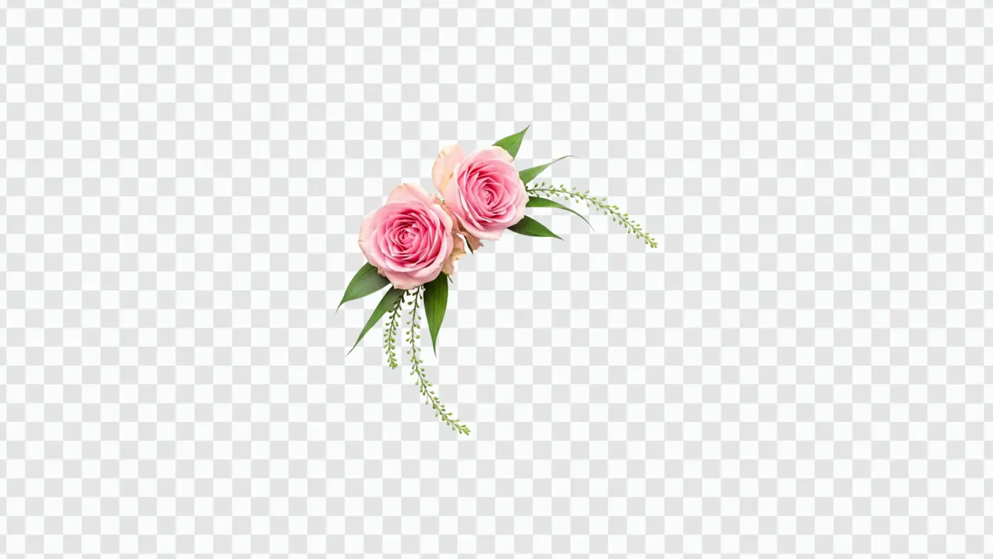 Elegant Pink Rose Floral Corner Arrangement Clipart PNG