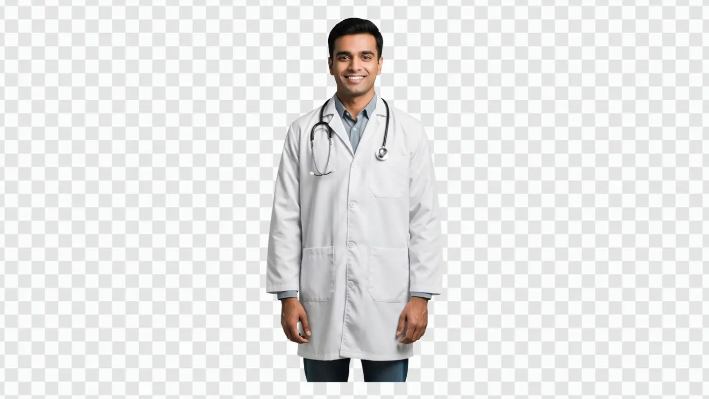 Smiling Indian Male Doctor in White Coat PNG Clipart
