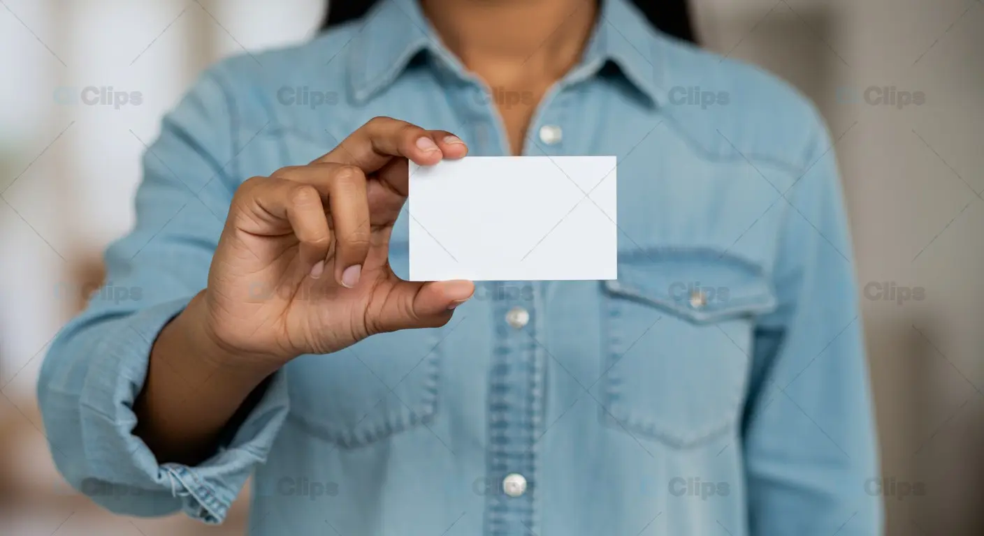 Woman Holding Blank Business Card for Mockup
