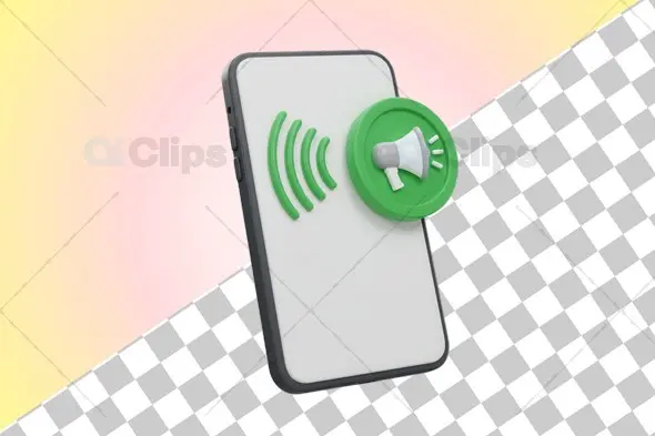 3D Smartphone with Green Megaphone Icon and Sound Waves