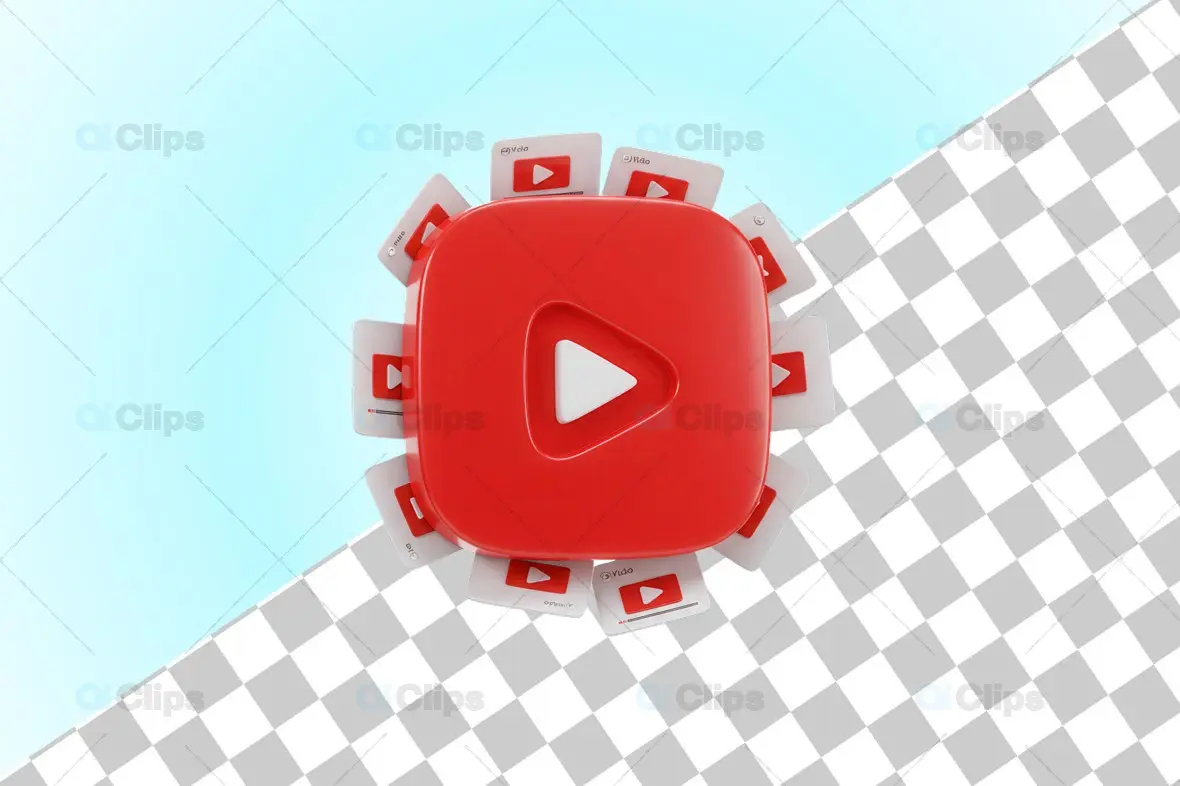 3D YouTube Play Button with Orbiting Video Cards