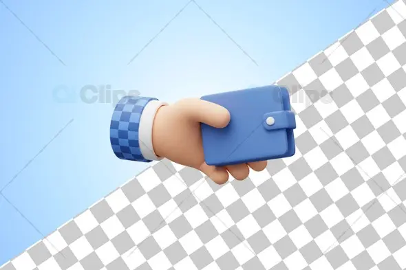 3D Hand Holding Closed Wallet Illustration