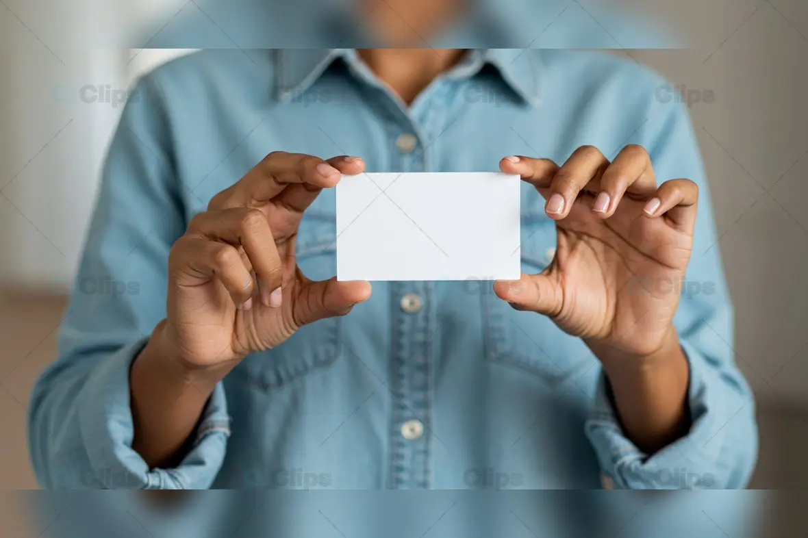 Blank Business Card Held by Woman in Denim