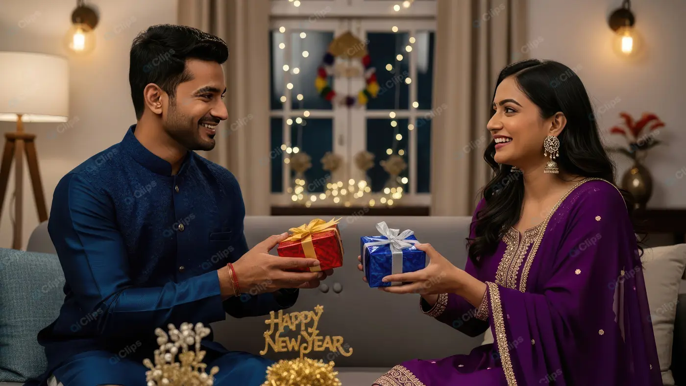 Heartfelt Gift Exchange in Traditional Attire