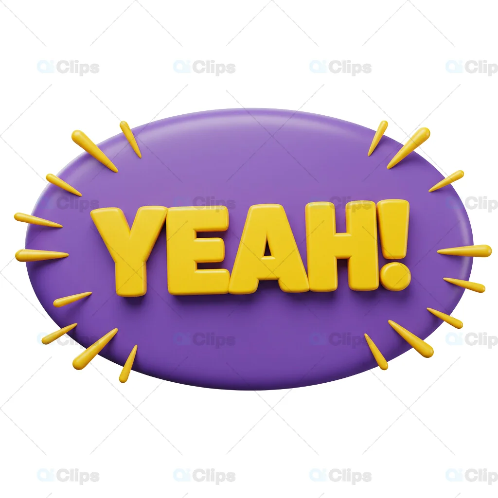 "YEAH!" 3D Celebration Icon with Purple and Yellow Design