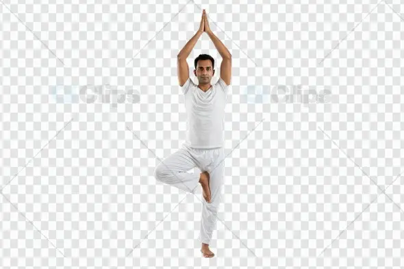Yoga Tree Pose in White Attire on Transparent Background