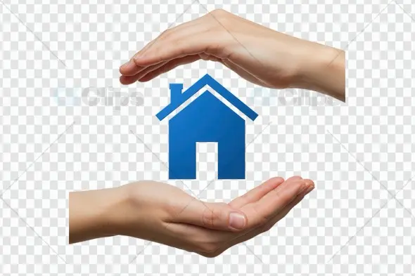Hands Protecting Blue House Icon PNG Transparent Background