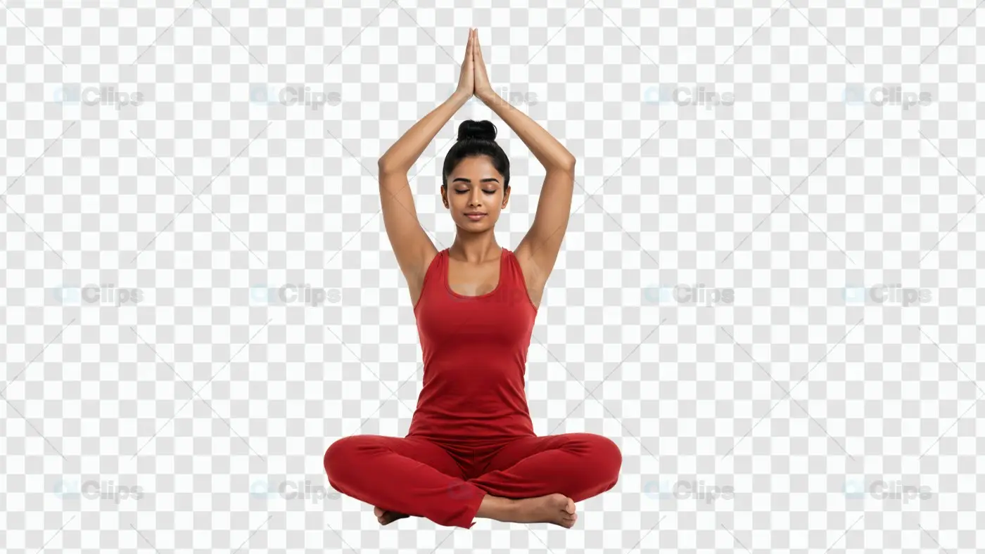 Serene Yoga Meditation Pose in Deep Red Athletic Wear