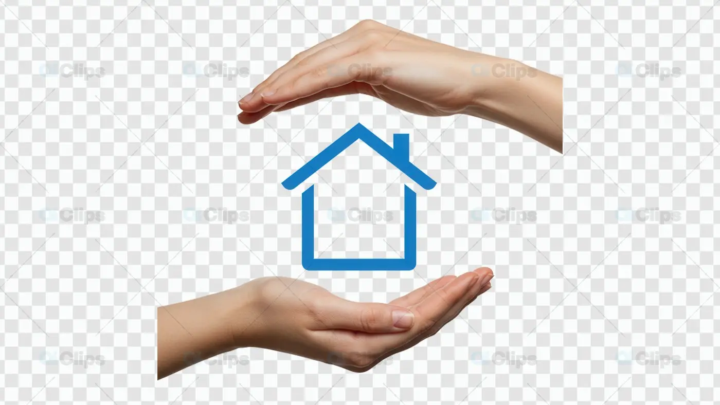 Protect Your Home: Hand Icon with Blue House PNG