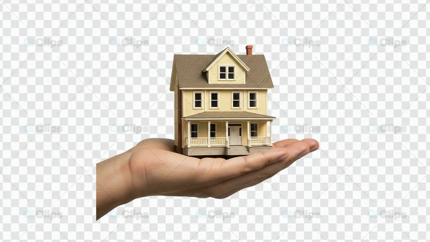 Miniature Yellow House Model Held in Open Palm