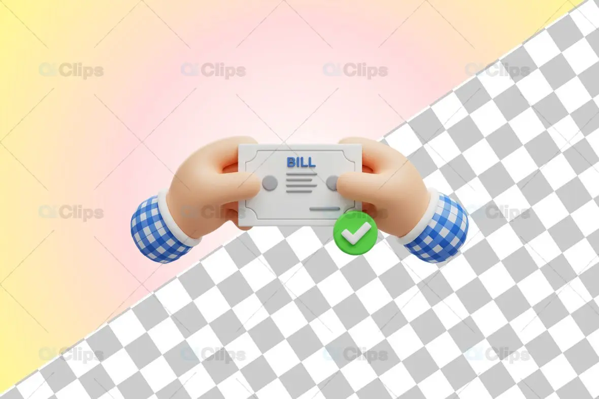 3D Hands Holding Paid Bill Illustration