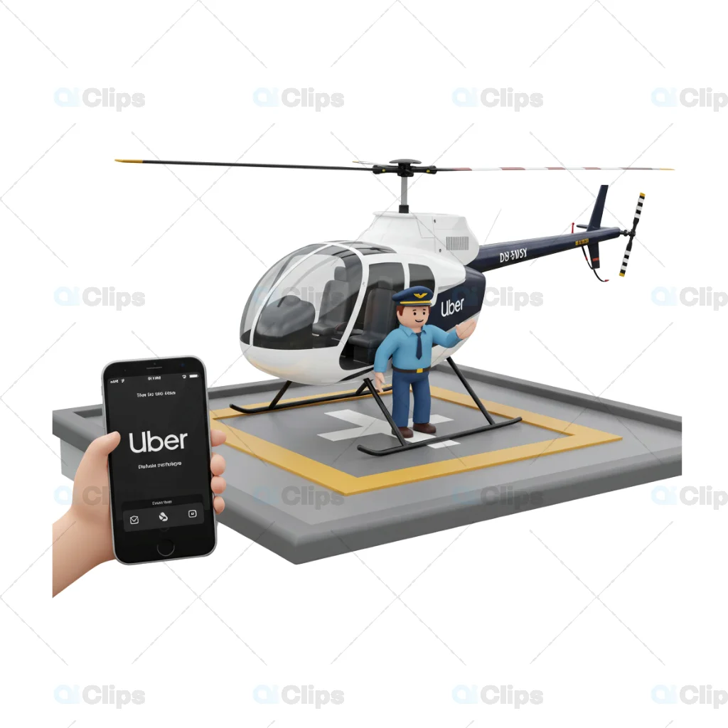 3D Helicopter Ride Illustration with Uber App