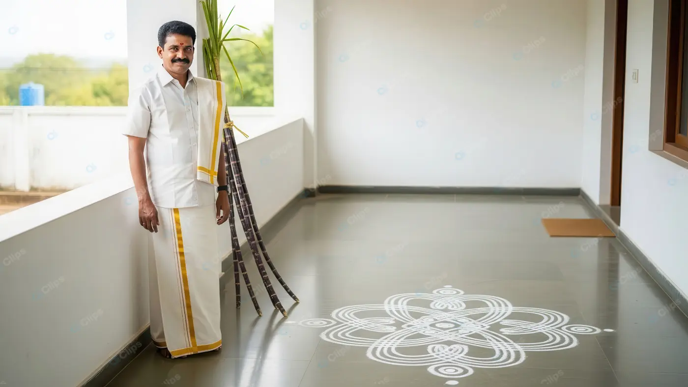 South Indian Man Celebrating Pongal Festival