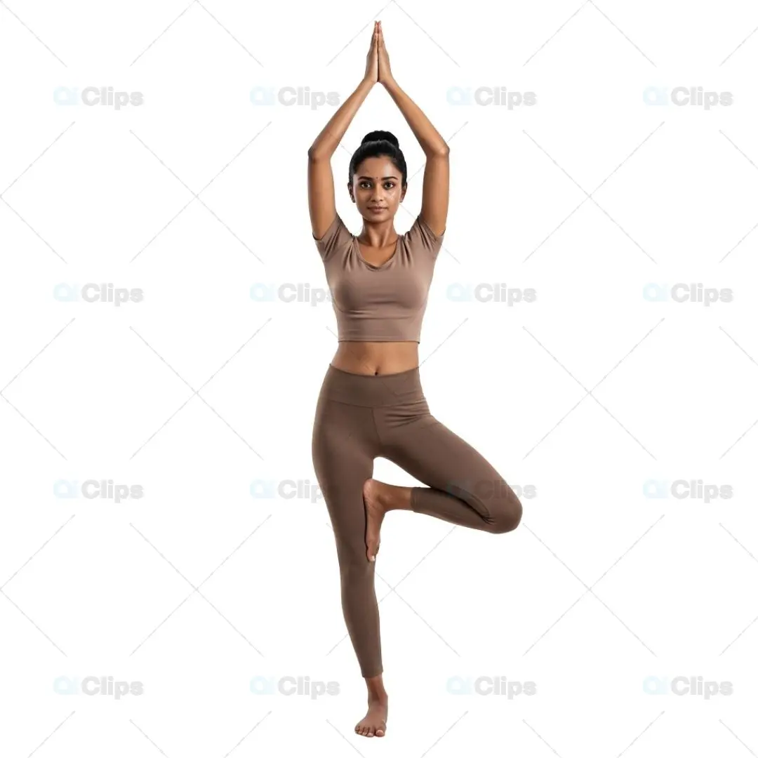 Tree Pose Yoga Position in Mocha Athletic Wear