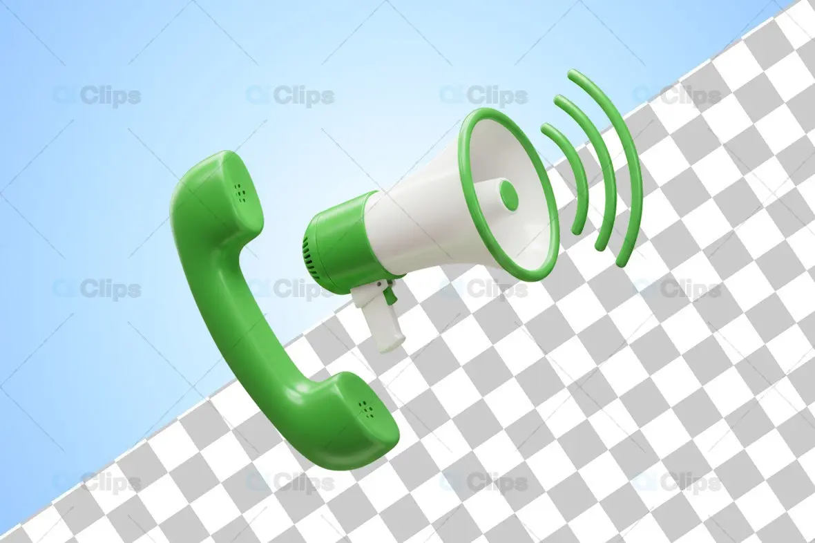 Green Telephone and Megaphone Icon 3D Illustration