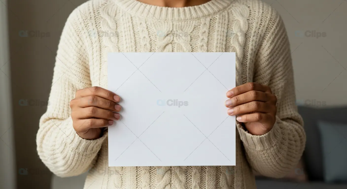Blank Square Card Mockup – Woman Holding Paper