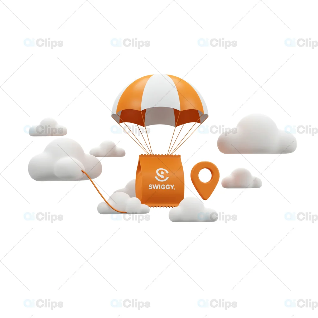 Swiggy Food Delivery Parachute 3D Illustration