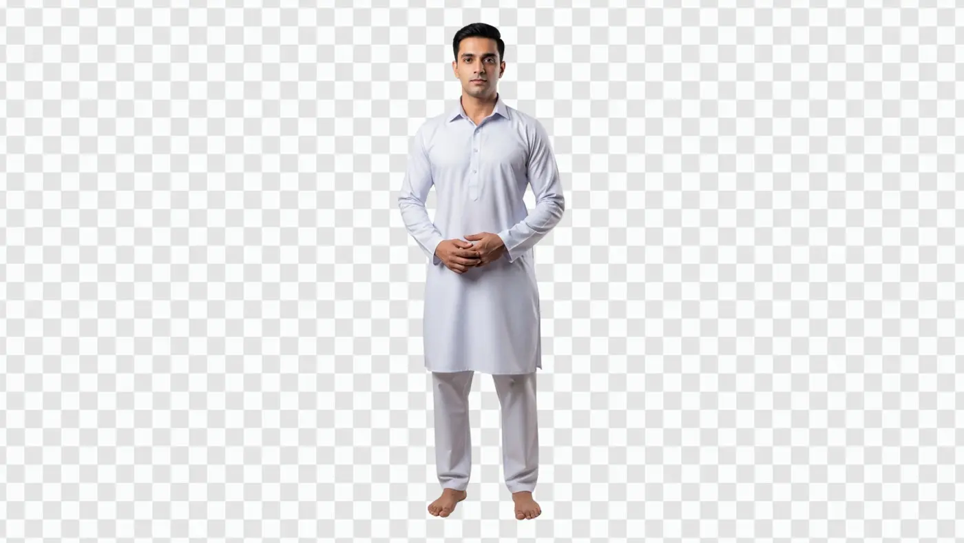 Indian Man in Traditional White Kurta Pajama PNG