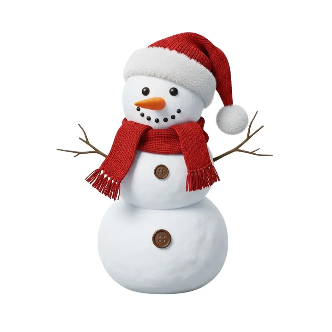 Cheerful 3D Christmas Snowman with Santa Hat Clipart PNG