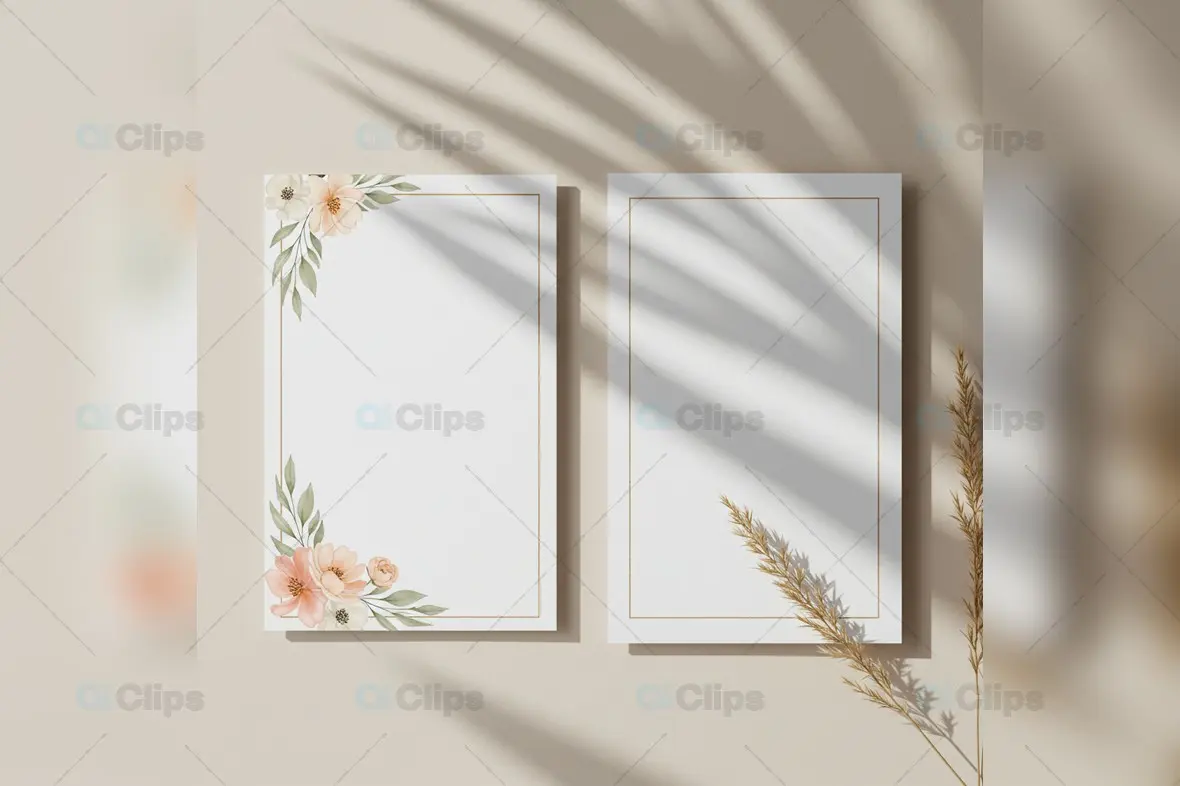 Floral Frame Template with Shadows Overlay