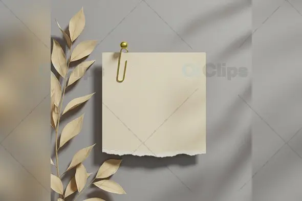 Elegant Torn Paper Note with Golden Leaves Mockup