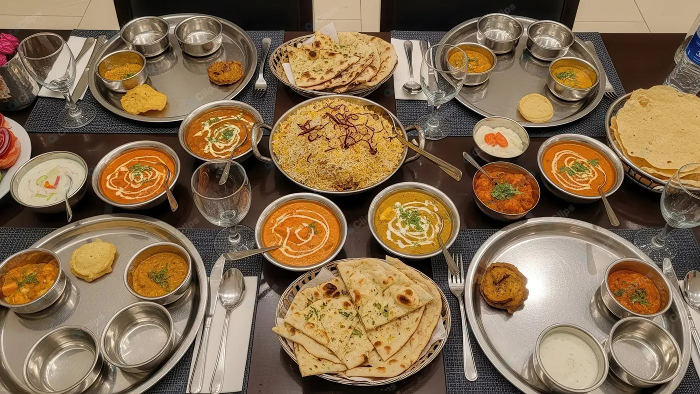 Elaborate Indian Thali Feast Spread