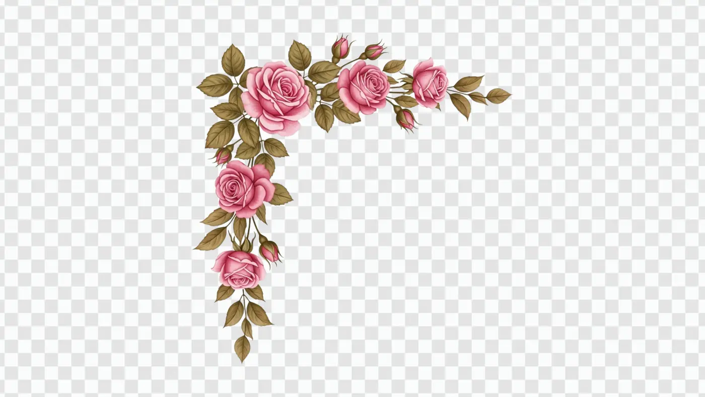 Vintage Pink Rose Corner Floral Arrangement PNG Clipart
