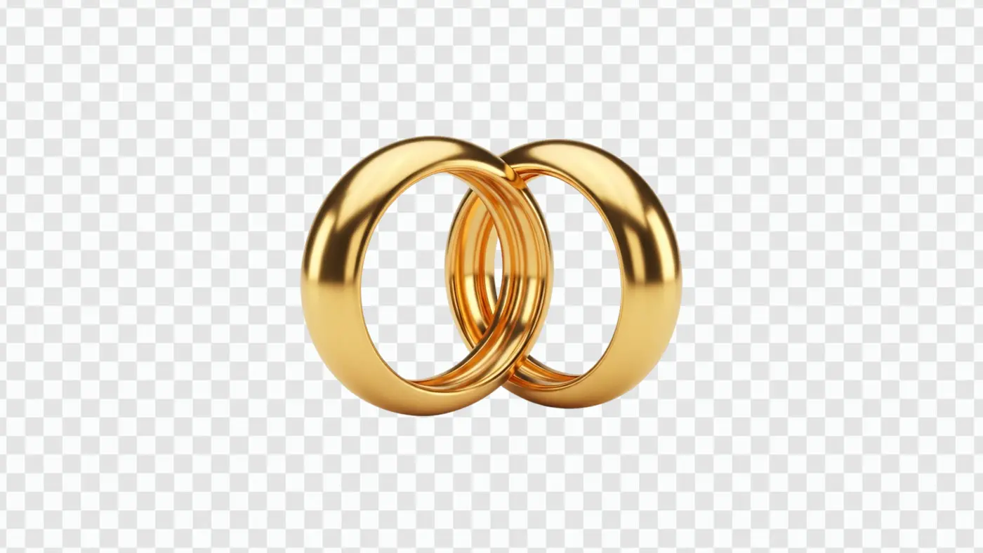 A Pair of Interlocking Golden Wedding Rings PNG