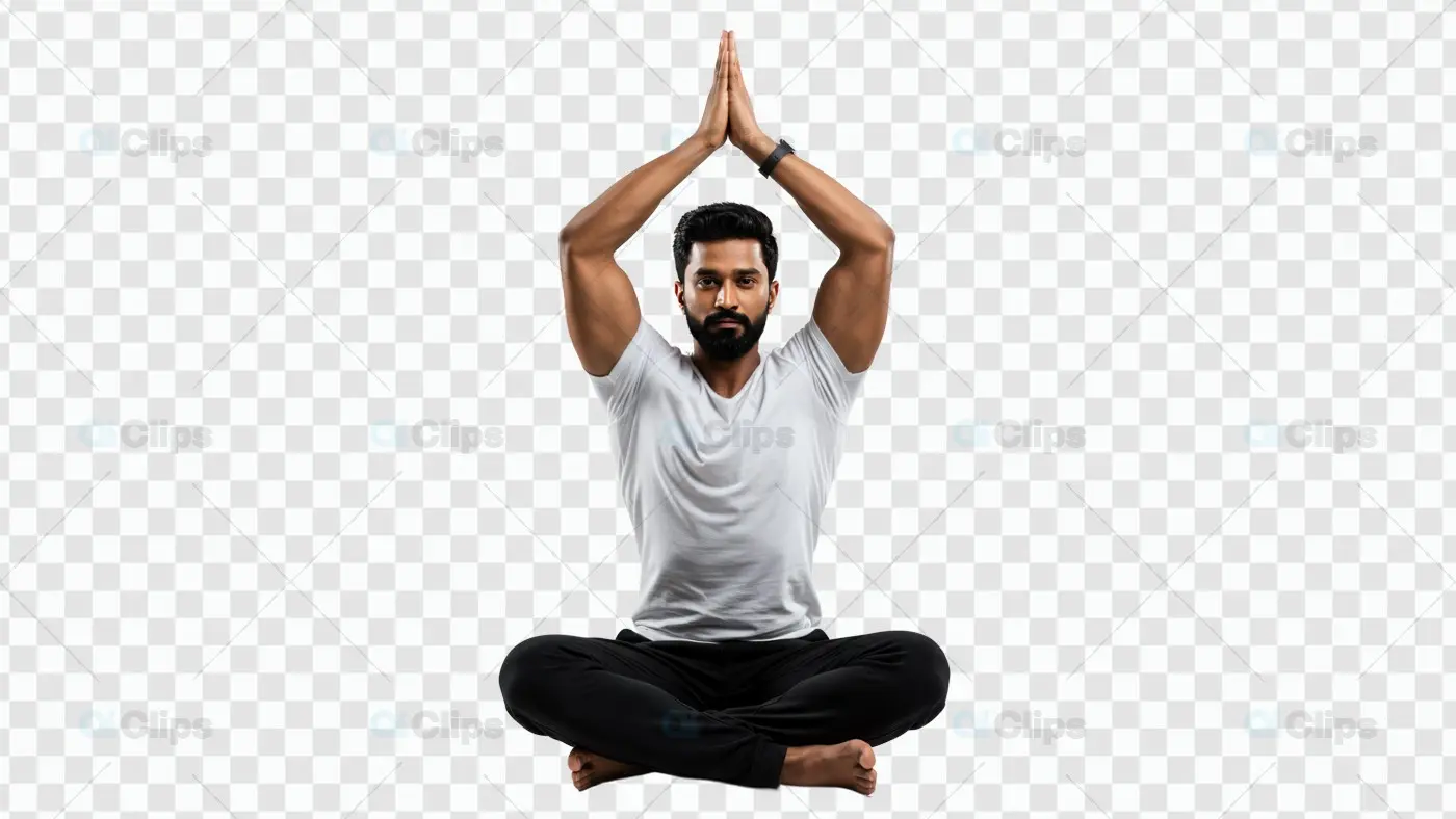 Yoga Meditation Pose with Raised Prayer Hands on Transparent Background