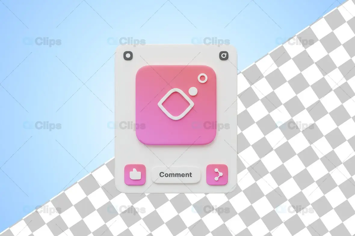 3D Social Media Pink Interface Card with Comment Button