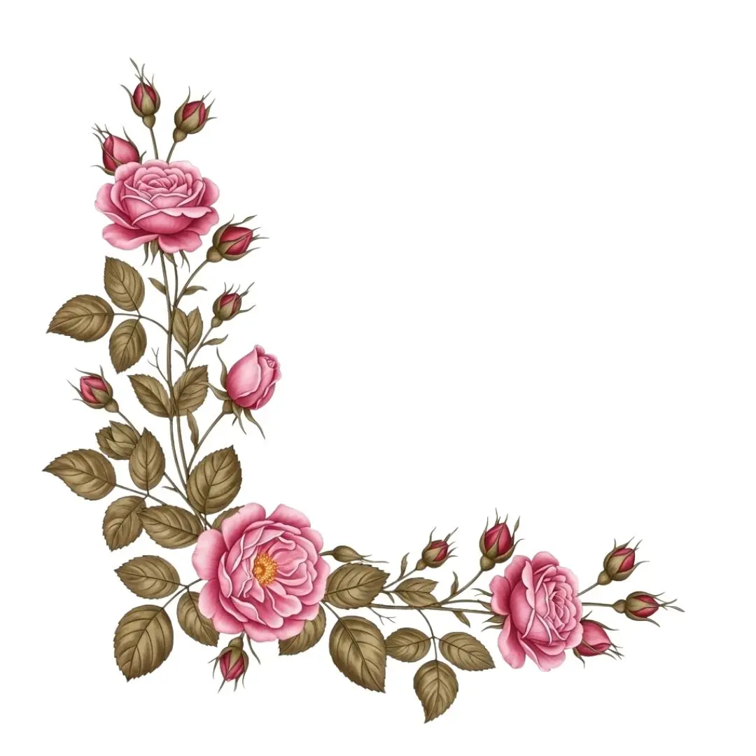 Vintage Pink Roses Floral Corner Frame Element PNG