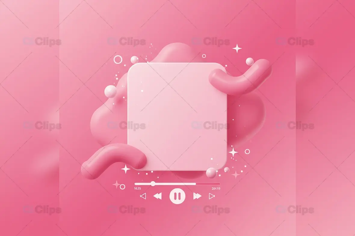 Pink Media Player Template with 3D Fluid Elements
