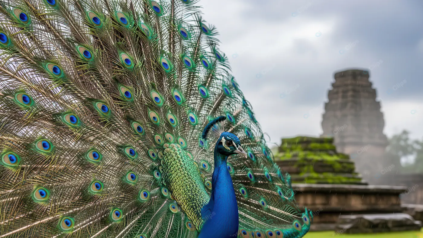 Regal Peacock at Ancient Temple