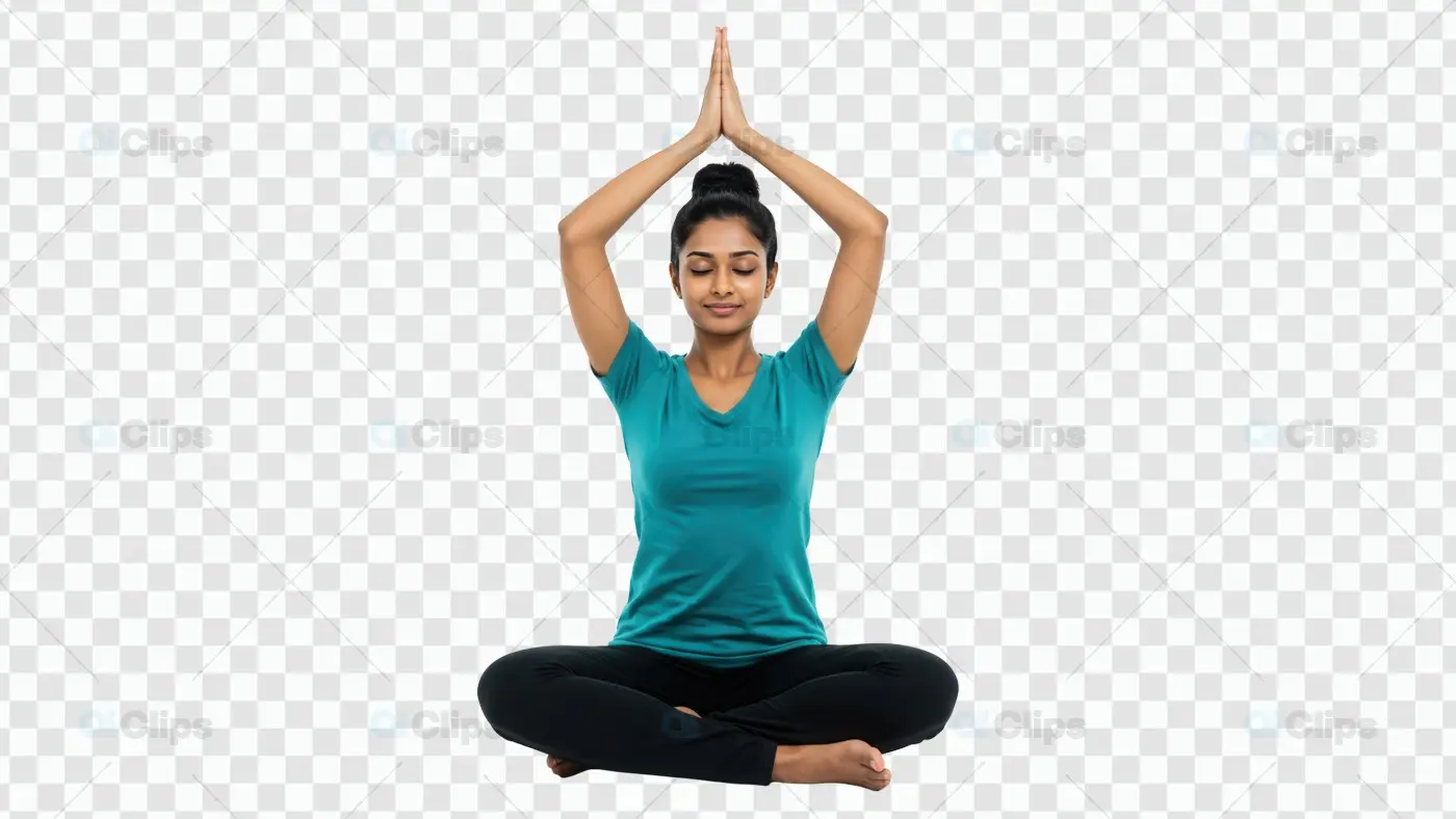 Peaceful Yoga Meditation Pose with Raised Arms on Transparent Background