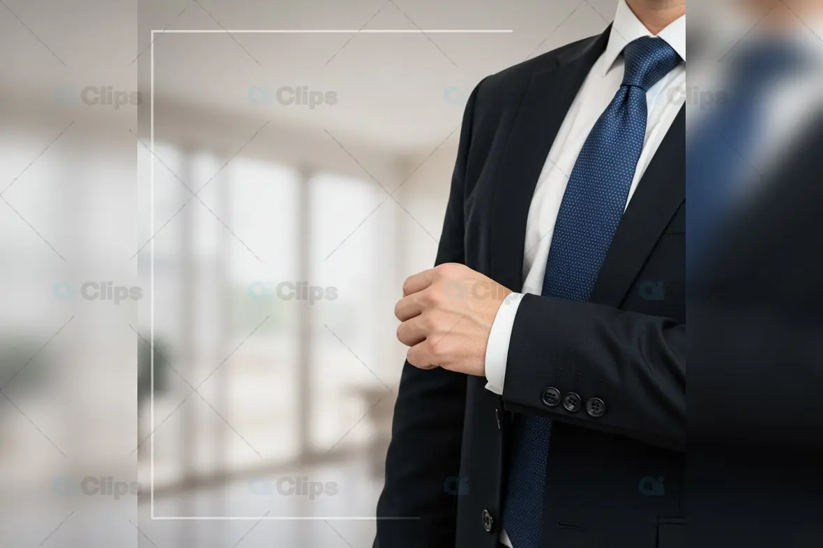 Professional Business Attire with Navy Tie Close-Up