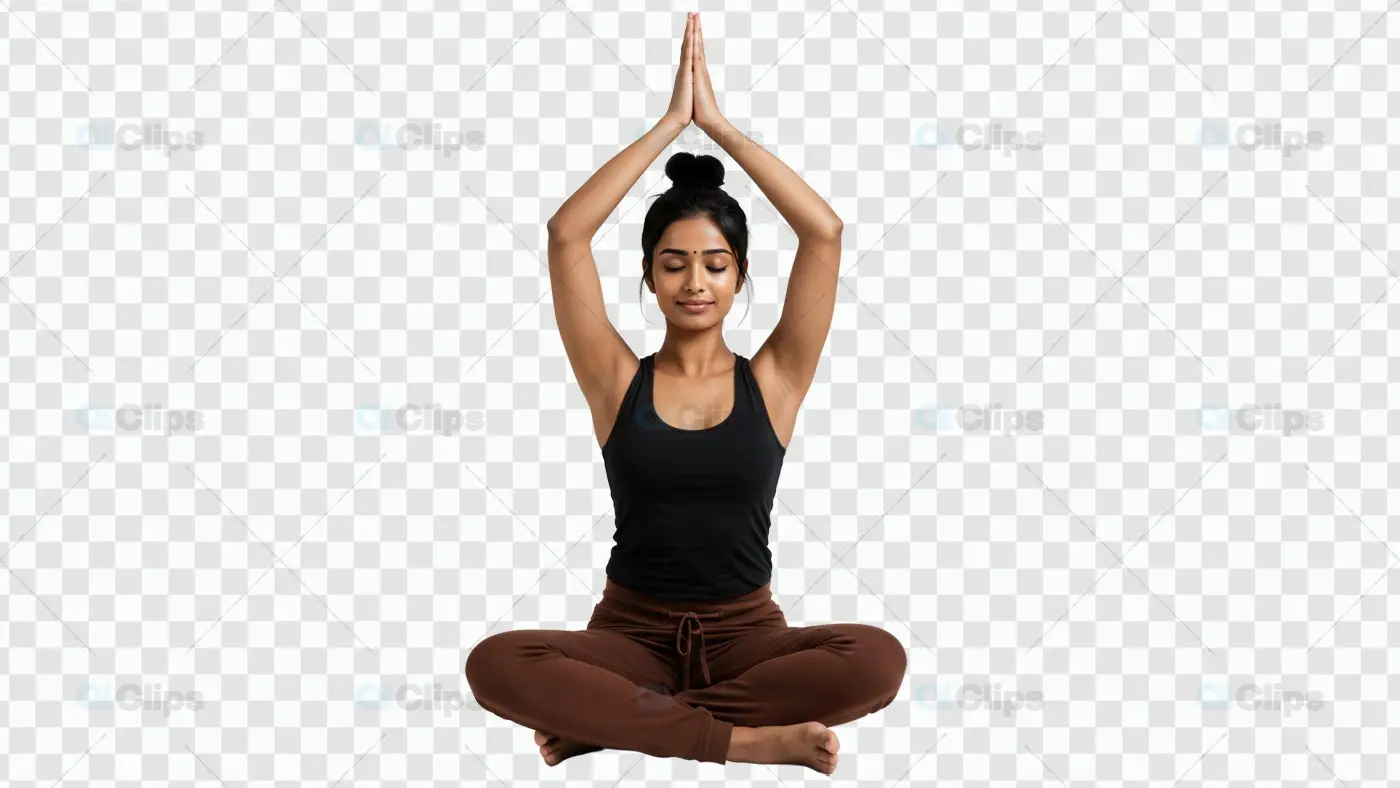 Yoga Meditation Pose with Prayer Hands on White Background