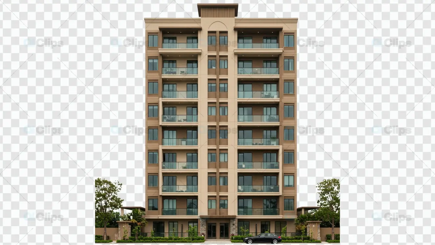 Modern Apartment Building PNG with Transparent Background