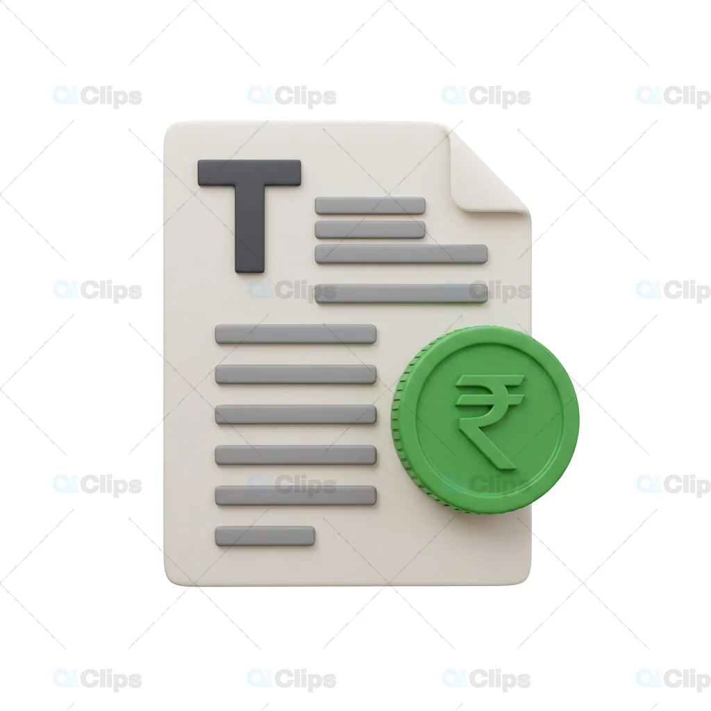 3D Indian Rupee Document Icon with Text Lines