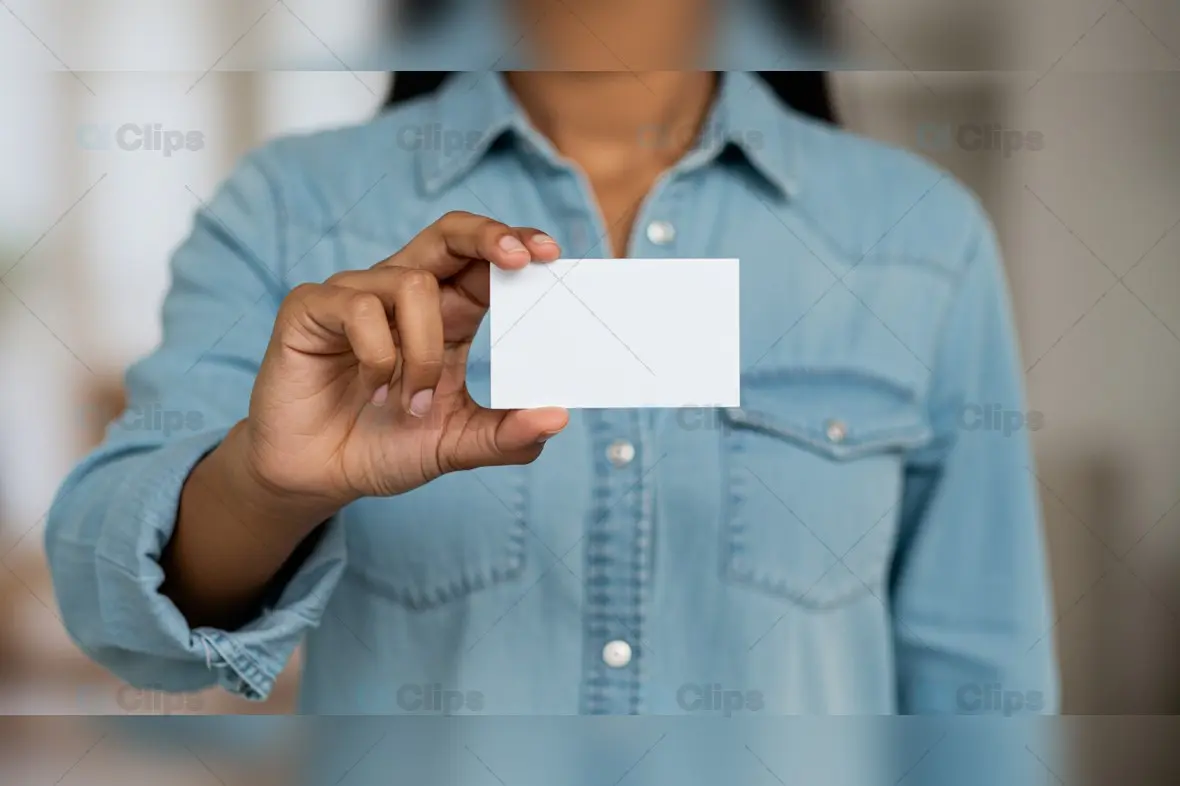 Woman Holding Blank Business Card for Mockup