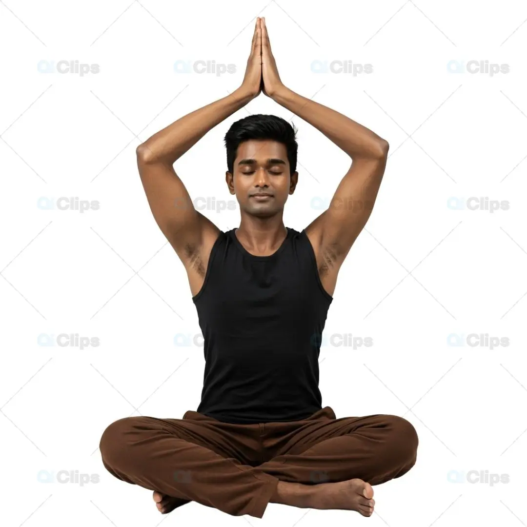 Serene Yoga Meditation Pose with Raised Prayer Hands