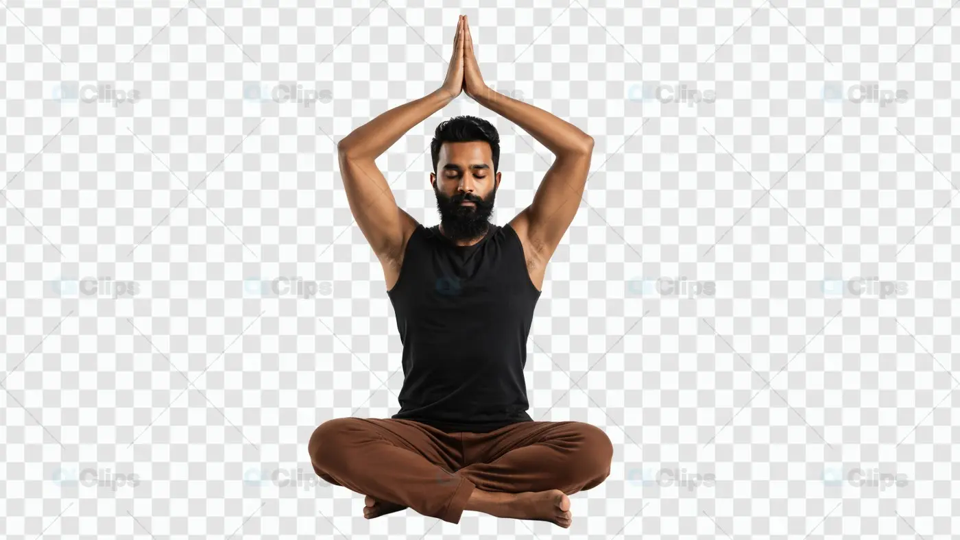 Peaceful Meditation Pose with Raised Prayer Hands on White