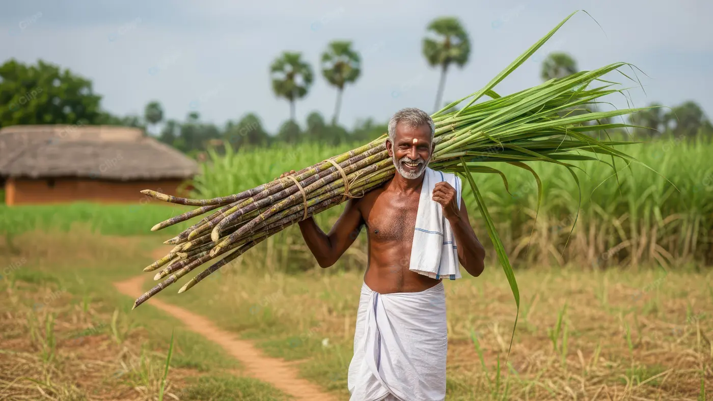 Contented Farmer in a Rural Sugarcane Field