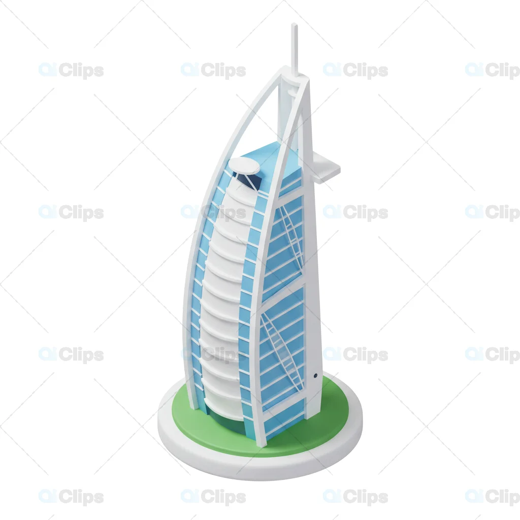 3D Burj Al Arab Hotel Miniature Model on Circular Base