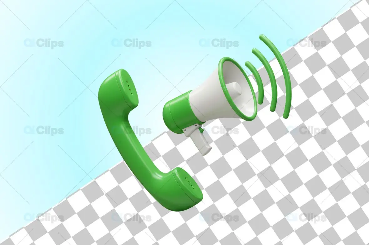 Green Telephone Receiver with Megaphone 3D Illustration