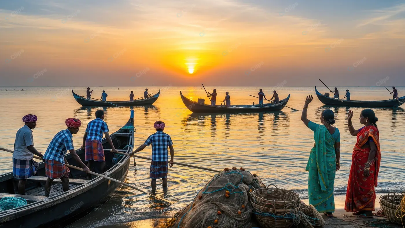 Coastal Fishing Community at Sunrise