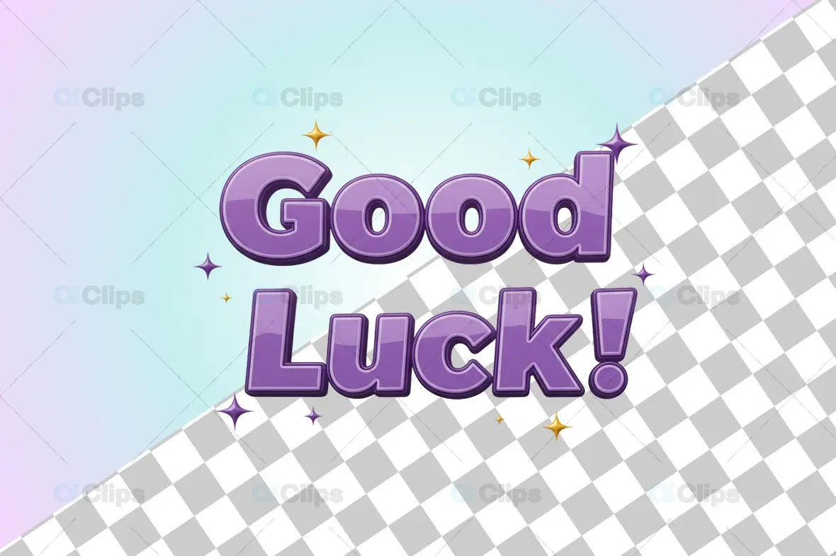 3D "Good Luck!" Purple Text Icon with Sparkles