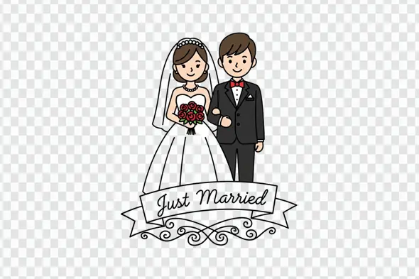 Charming Newlywed Couple Just Married Banner PNG Clipart