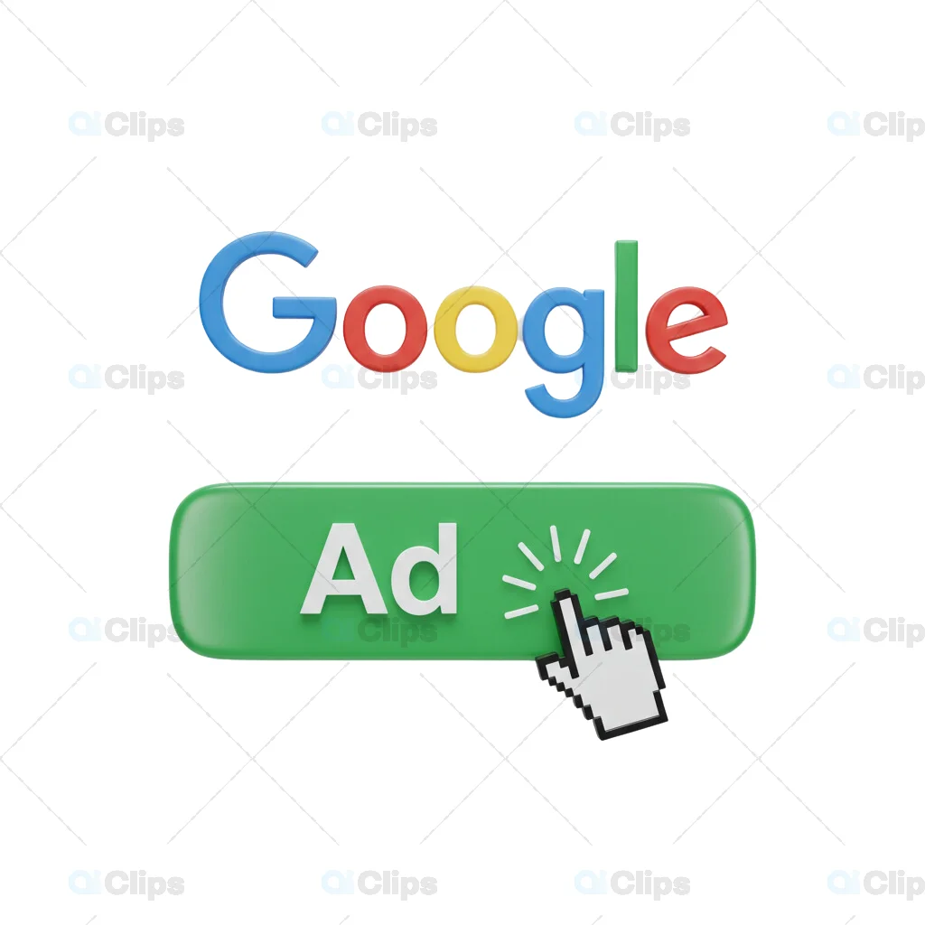 3D Google Ad Button with Cursor Click Animation